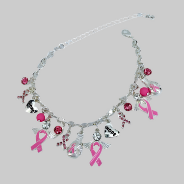 Hope Pink Ribbon Charms Chain Bracelet - Modestly Vogue